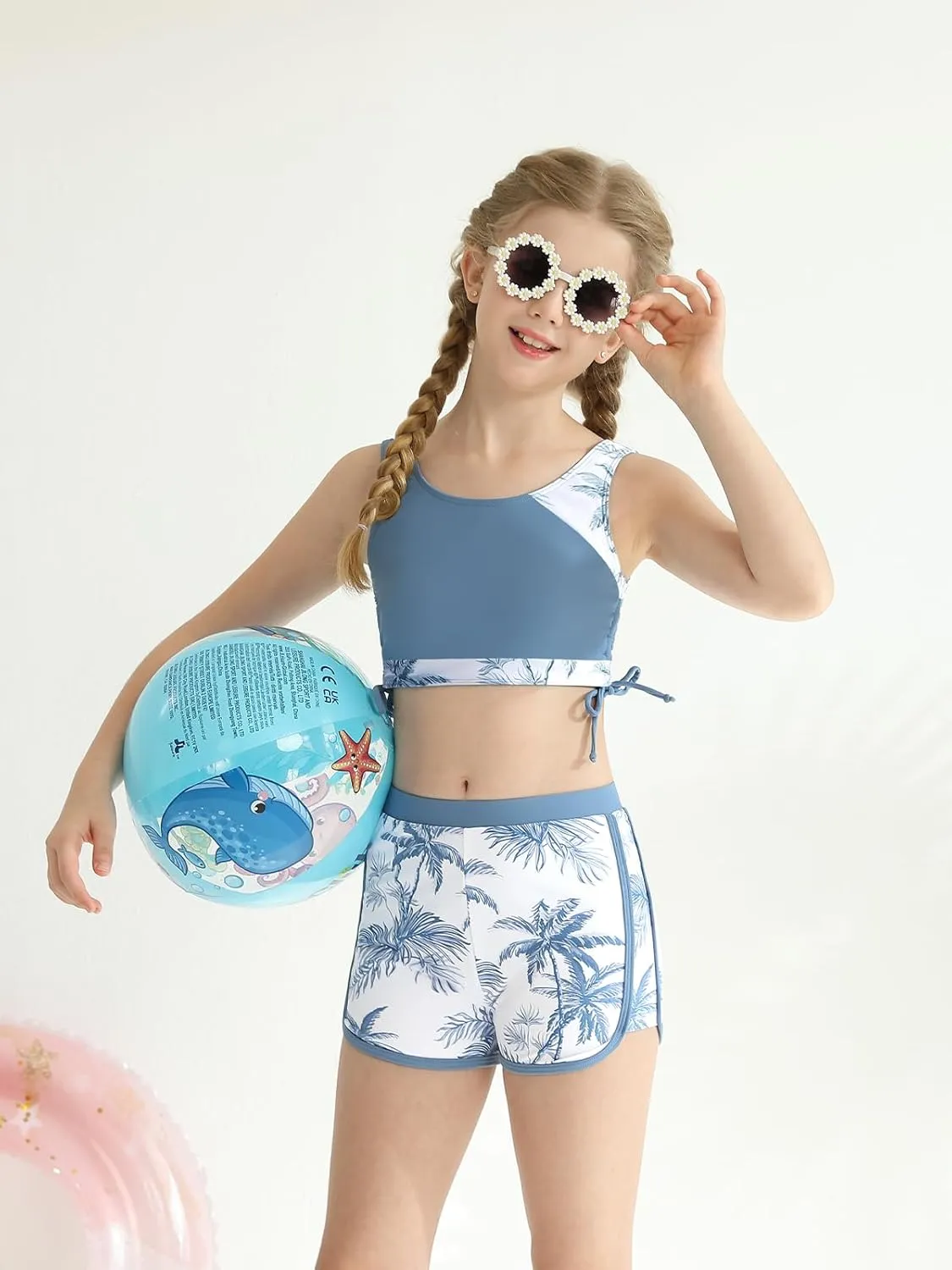 Girl's 3 Piece Bikini Bathing Suit Printed Sport Swimsuits with Shorts Cove Up Sets Teen Girl's Swimwear