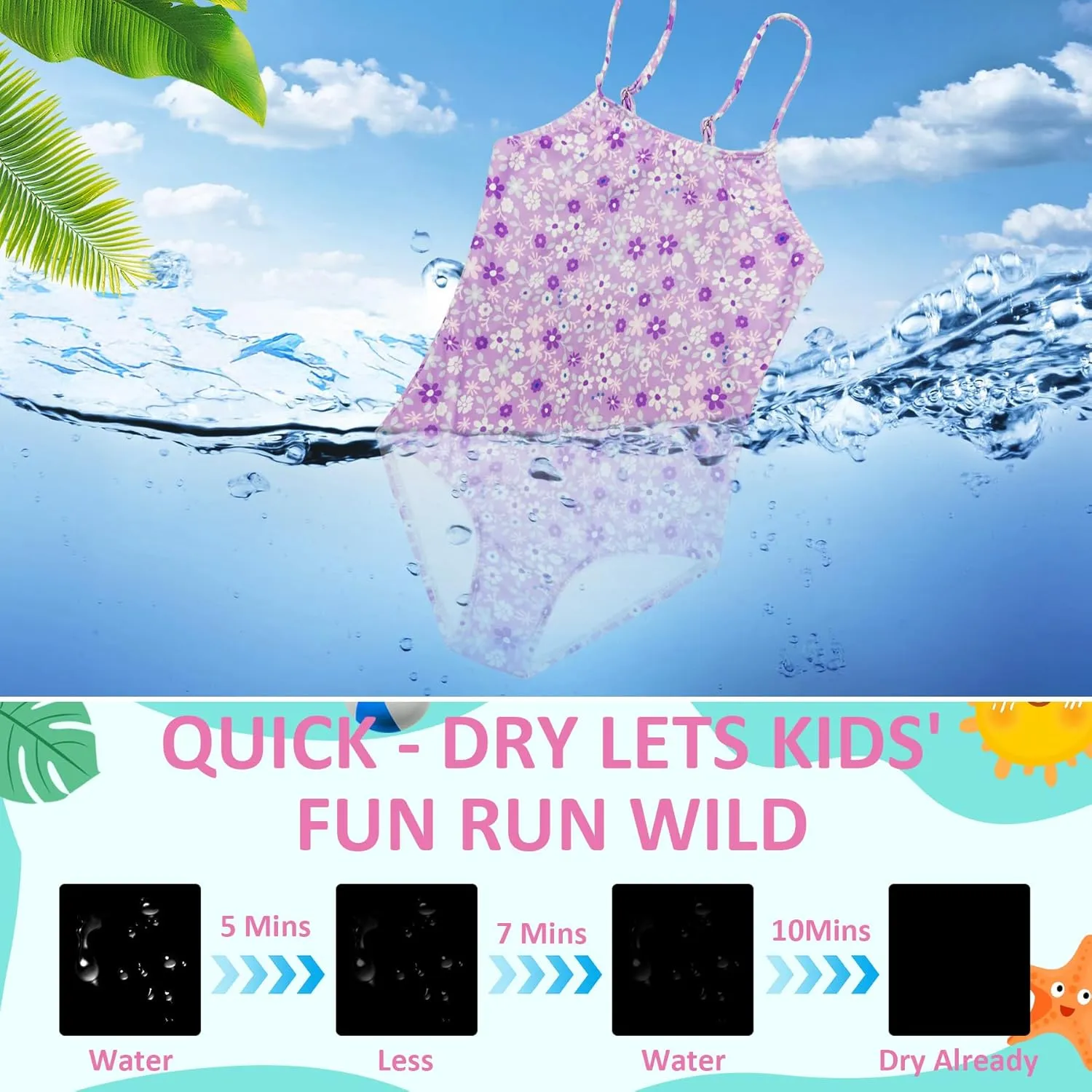 Girls One Piece Swimsuits Kids Bathing Suit 5-12 Years,Sun Protection,Breathable Quick-Dry,Adjustable Strap,Stretchy Swimsuit