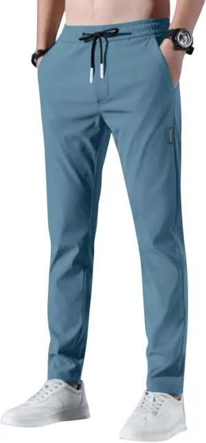 Glide Pants Men Quick Dry Breathable Stretch Work Pants Drawstring Elastic Waist Active Hiking Trousers with Pockets