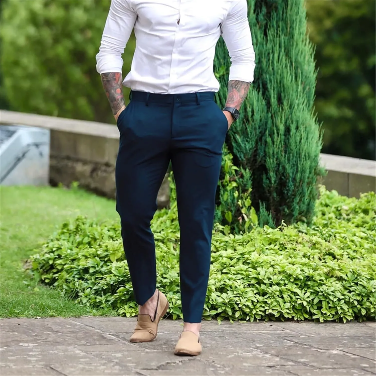 GOKKILRW Mens Golf Pants Stretch Chinos Dress Pants Quick Dry Business Work Office Lightweight Slim Fit Formal Sport Pants