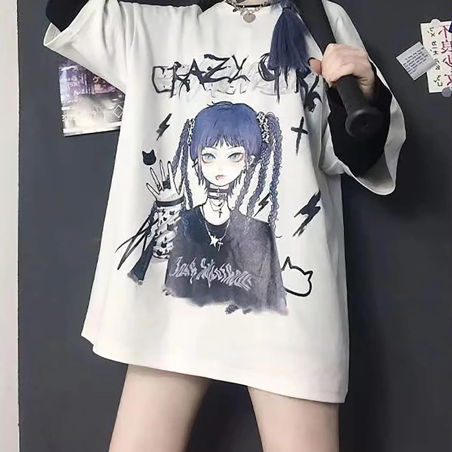 Gothic Oversized Printed T-Shirt Harajuku Street Trend Men and Women's Personality Loose Print Punk Short Sleeve