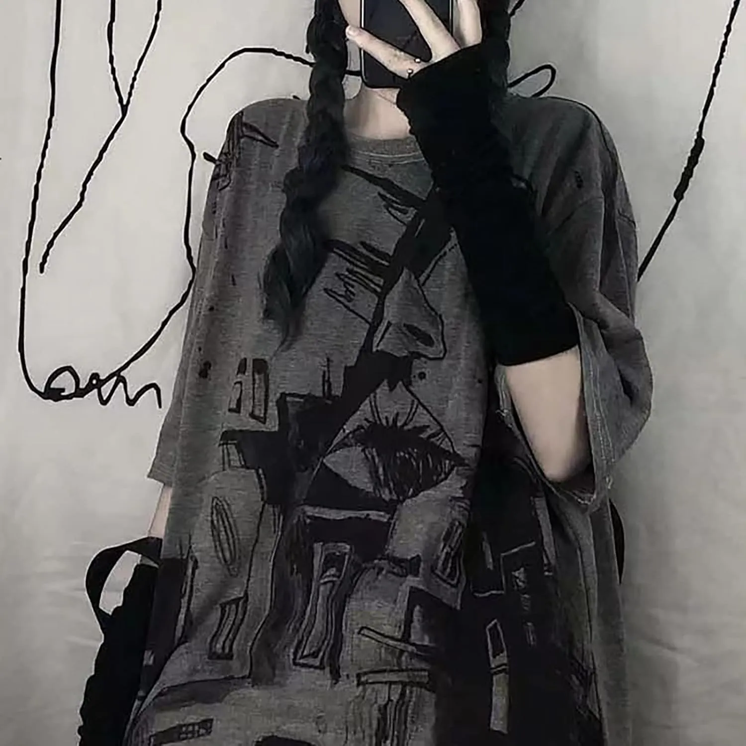 Gothic Oversized Printed T-Shirt Harajuku Street Trend Men and Women's Personality Loose Print Punk Short Sleeve