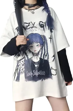 Gothic Oversized Printed T-Shirt Harajuku Street Trend Men and Women's Personality Loose Print Punk Short Sleeve