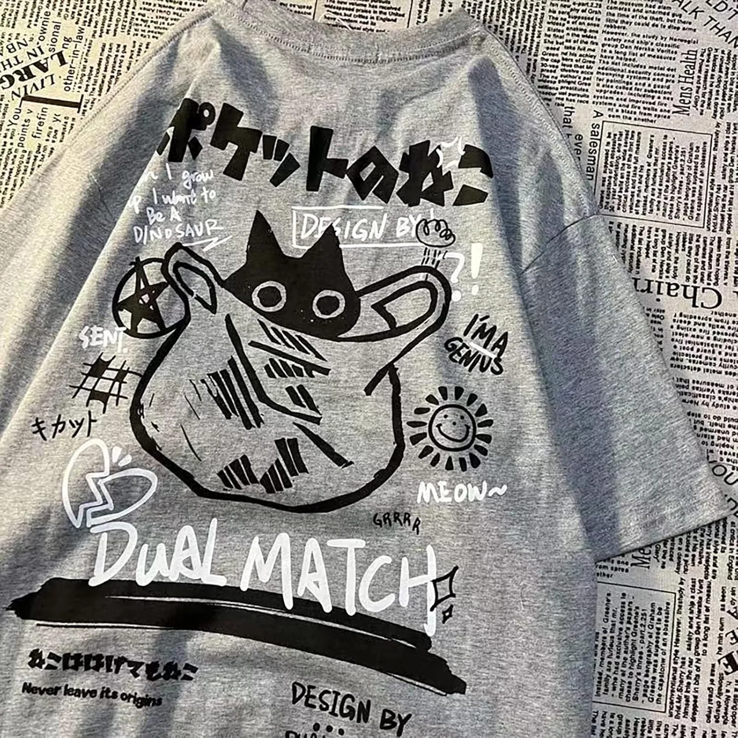 Gothic Oversized Printed T-Shirt Harajuku Street Trend Men and Women's Personality Loose Print Punk Short Sleeve