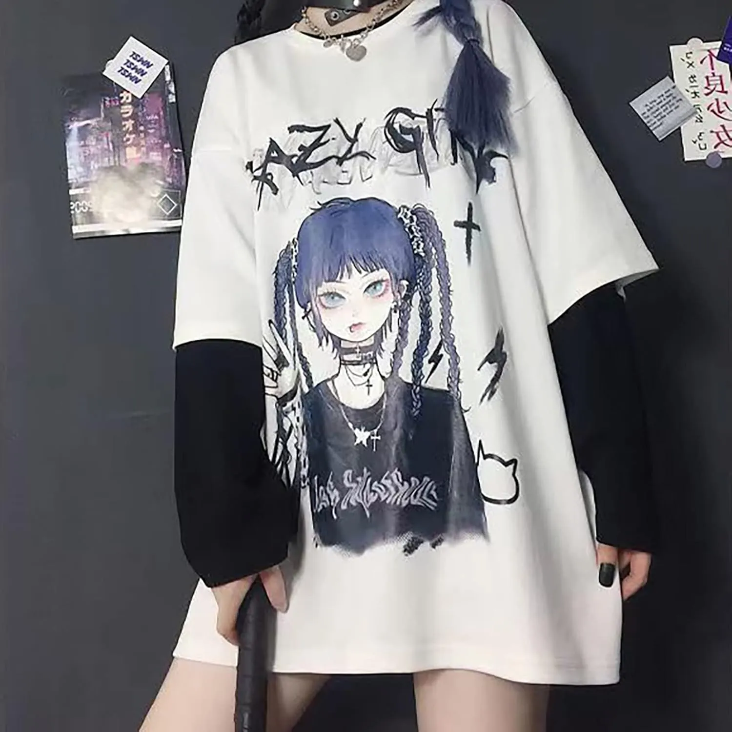 Gothic Oversized Printed T-Shirt Harajuku Street Trend Men and Women's Personality Loose Print Punk Short Sleeve
