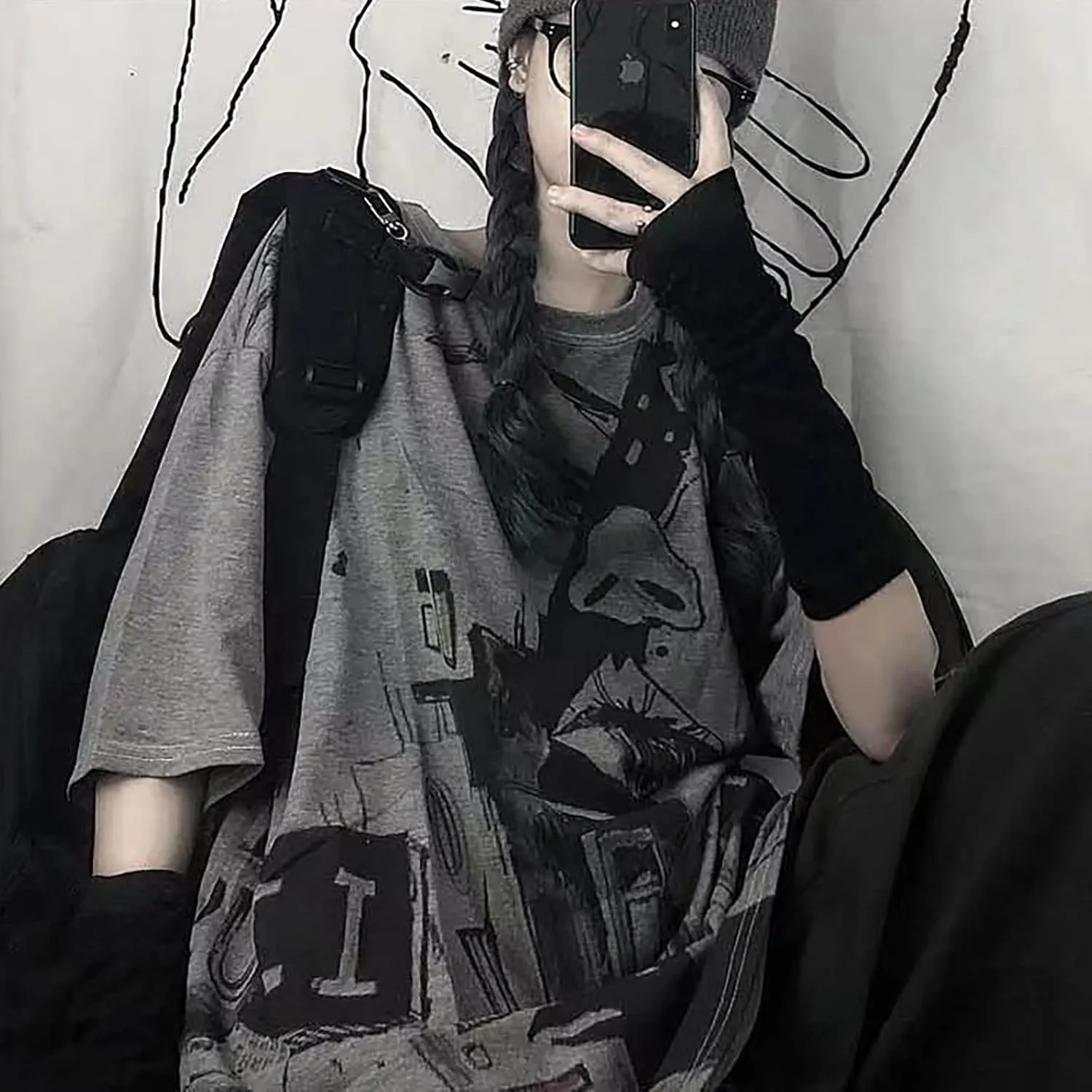 Gothic Oversized Printed T-Shirt Harajuku Street Trend Men and Women's Personality Loose Print Punk Short Sleeve