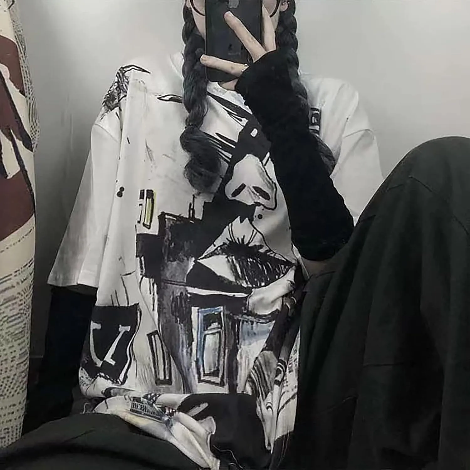 Gothic Oversized Printed T-Shirt Harajuku Street Trend Men and Women's Personality Loose Print Punk Short Sleeve