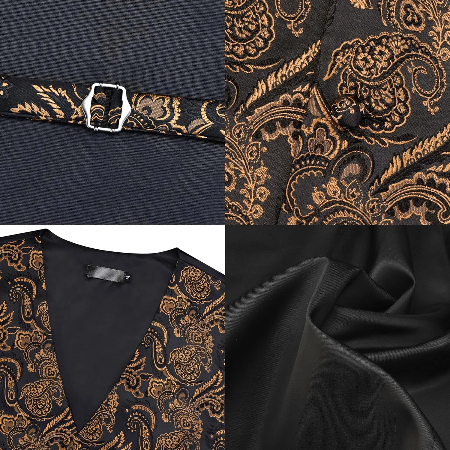 GUSLESON Formal Men Vest Paisley Floral Jacquard Tie Waistcoat Bow tie Hanky Lapel Pin Cufflinks Set Wedding 7PCS
