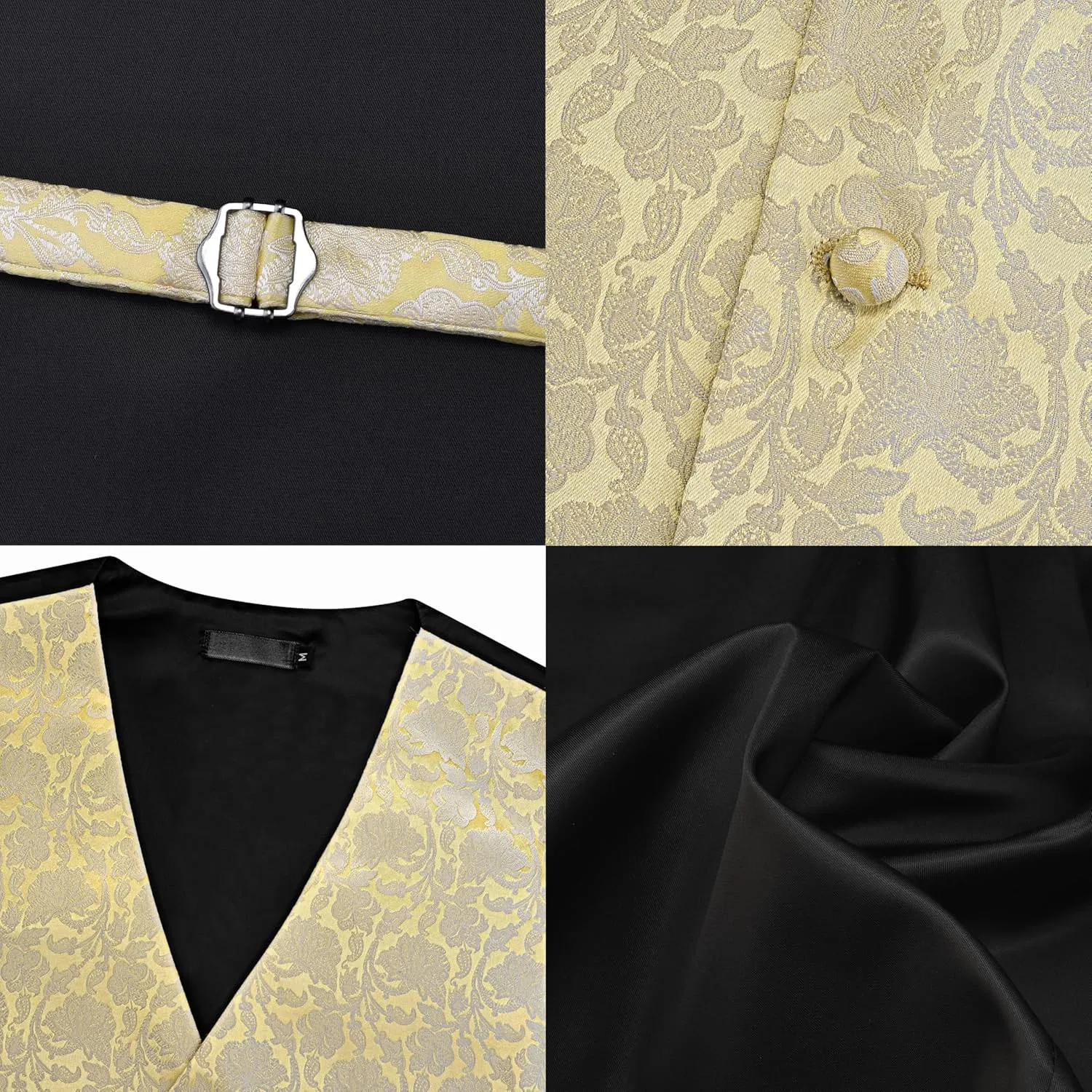 GUSLESON Formal Men Vest Paisley Floral Jacquard Tie Waistcoat Bow tie Hanky Lapel Pin Cufflinks Set Wedding 7PCS