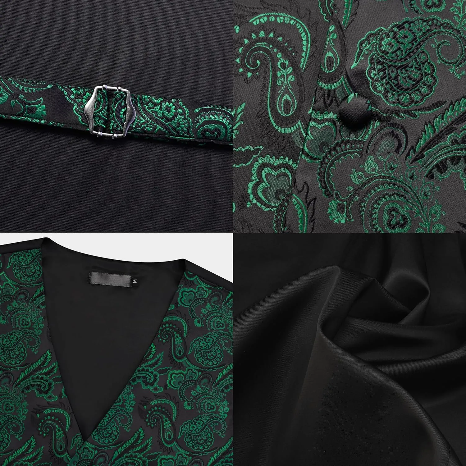GUSLESON Formal Men Vest Paisley Floral Jacquard Tie Waistcoat Bow tie Hanky Lapel Pin Cufflinks Set Wedding 7PCS