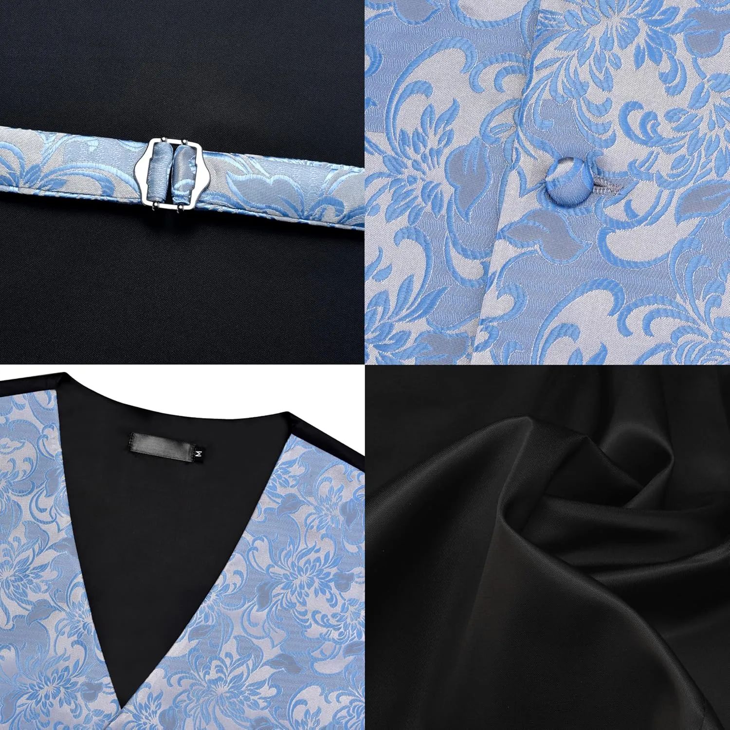 GUSLESON Formal Men Vest Paisley Floral Jacquard Tie Waistcoat Bow tie Hanky Lapel Pin Cufflinks Set Wedding 7PCS