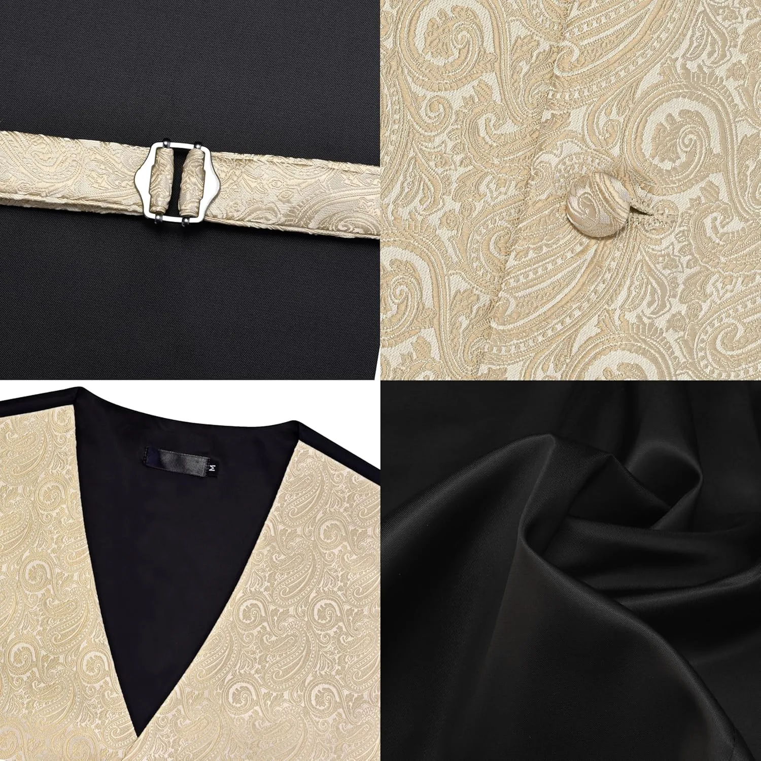 GUSLESON Formal Men Vest Paisley Floral Jacquard Tie Waistcoat Bow tie Hanky Lapel Pin Cufflinks Set Wedding 7PCS