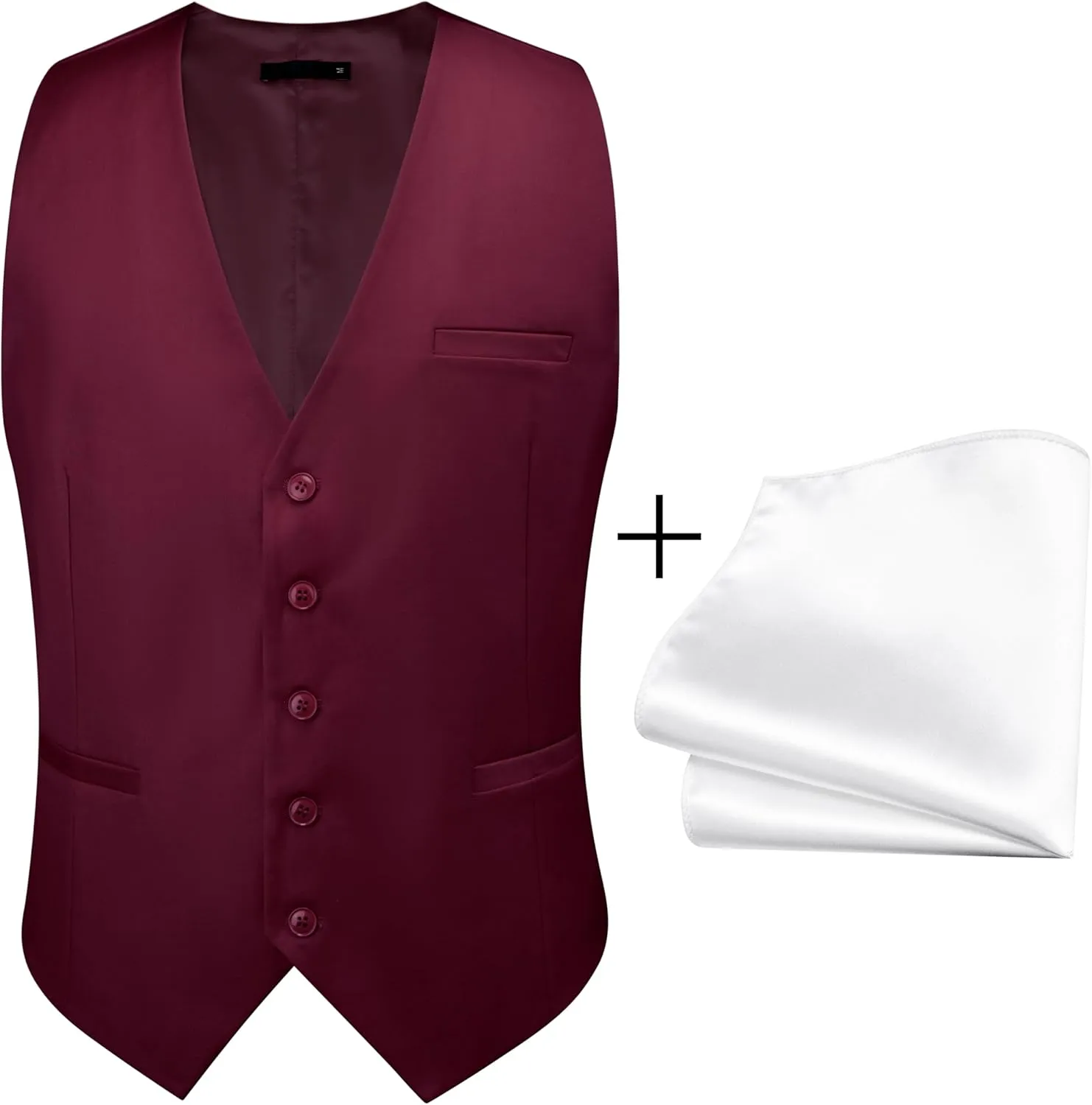 GUSLESON Men's Suit Vest and Pocket Square Set Business Formal Dress Waistcoat Vest with 3 Pockets