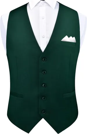 GUSLESON Men's Suit Vest and Pocket Square Set Business Formal Dress Waistcoat Vest with 3 Pockets
