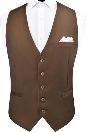 GUSLESON Men's Suit Vest and Pocket Square Set Business Formal Dress Waistcoat Vest with 3 Pockets
