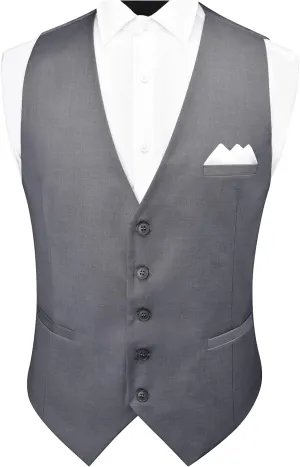 GUSLESON Men's Suit Vest and Pocket Square Set Business Formal Dress Waistcoat Vest with 3 Pockets