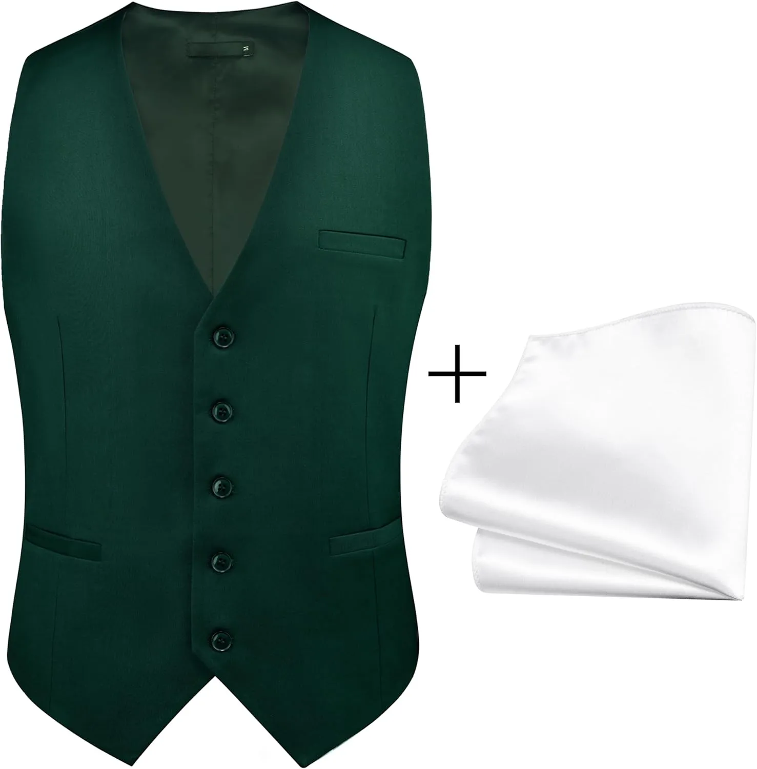 GUSLESON Men's Suit Vest and Pocket Square Set Business Formal Dress Waistcoat Vest with 3 Pockets