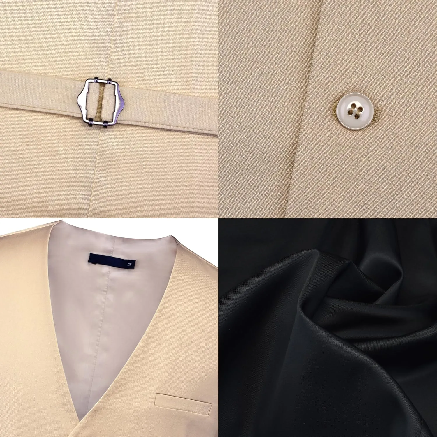 GUSLESON Men's Suit Vest and Pocket Square Set Business Formal Dress Waistcoat Vest with 3 Pockets