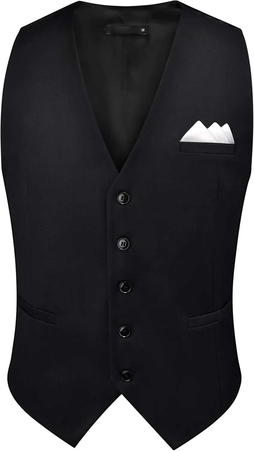 GUSLESON Men's Suit Vest and Pocket Square Set Business Formal Dress Waistcoat Vest with 3 Pockets
