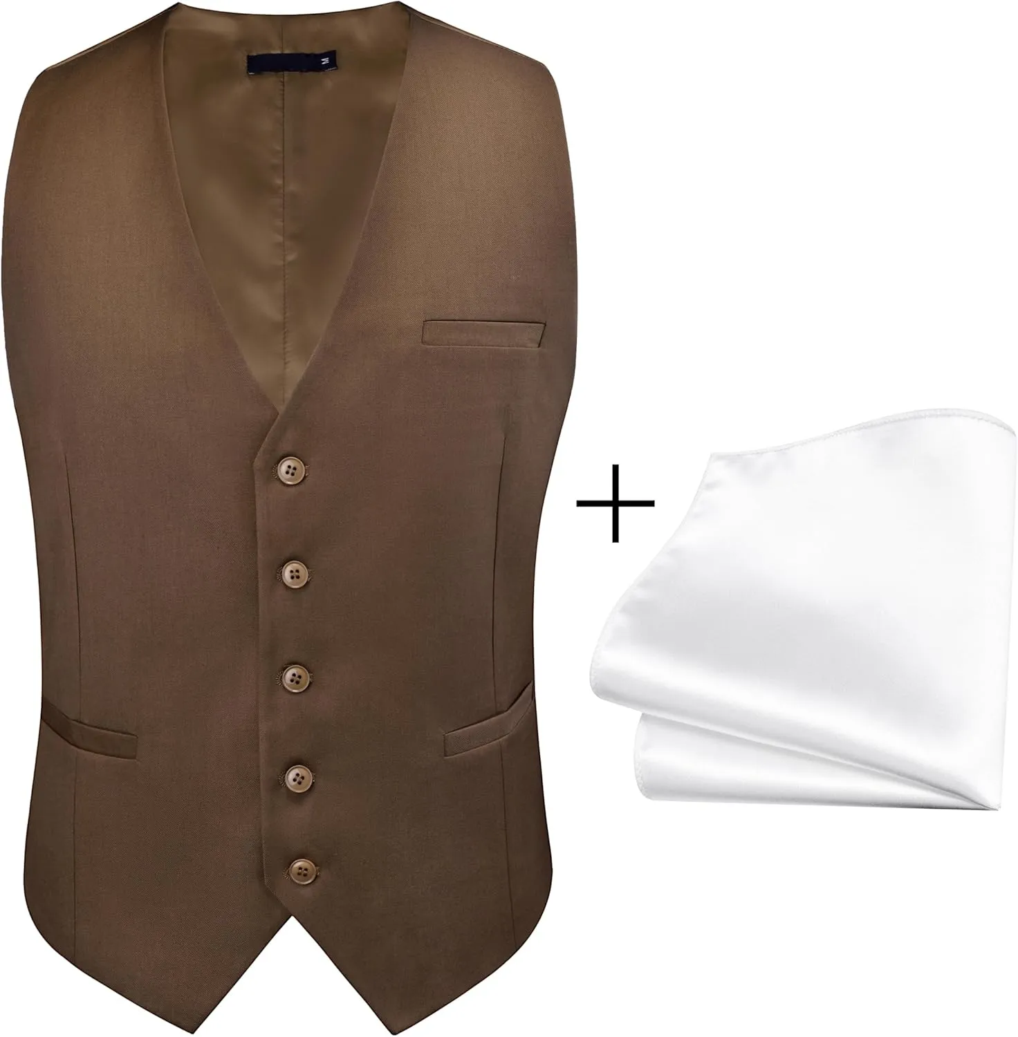 GUSLESON Men's Suit Vest and Pocket Square Set Business Formal Dress Waistcoat Vest with 3 Pockets