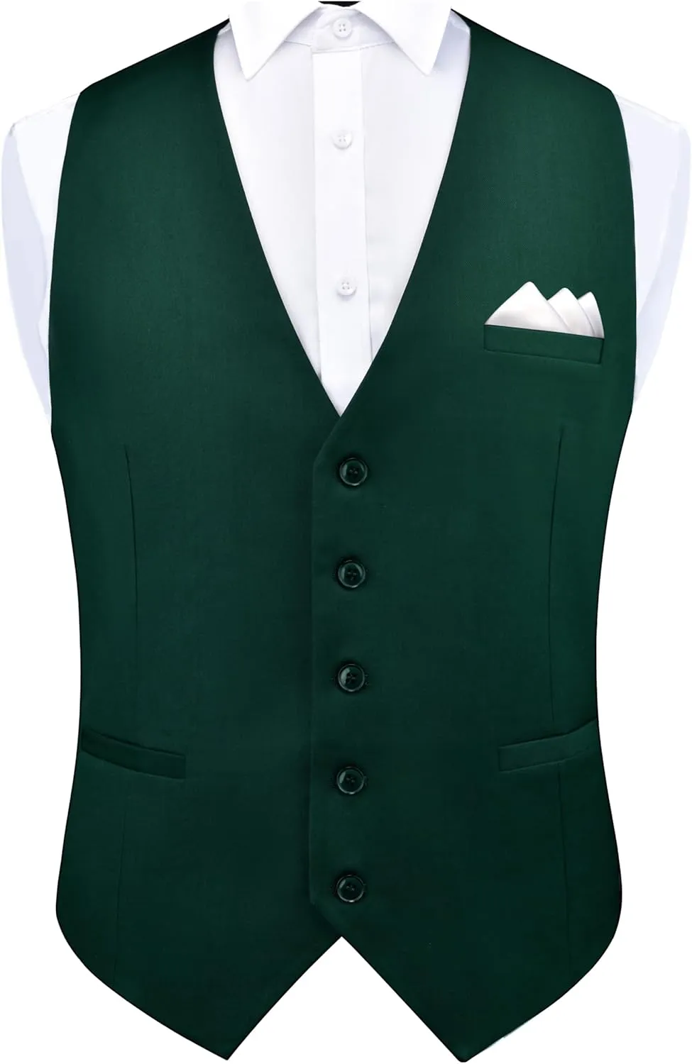 GUSLESON Men's Suit Vest and Pocket Square Set Business Formal Dress Waistcoat Vest with 3 Pockets