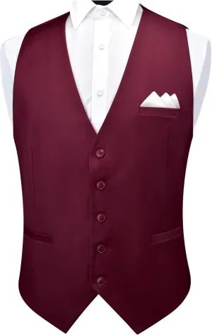 GUSLESON Men's Suit Vest and Pocket Square Set Business Formal Dress Waistcoat Vest with 3 Pockets