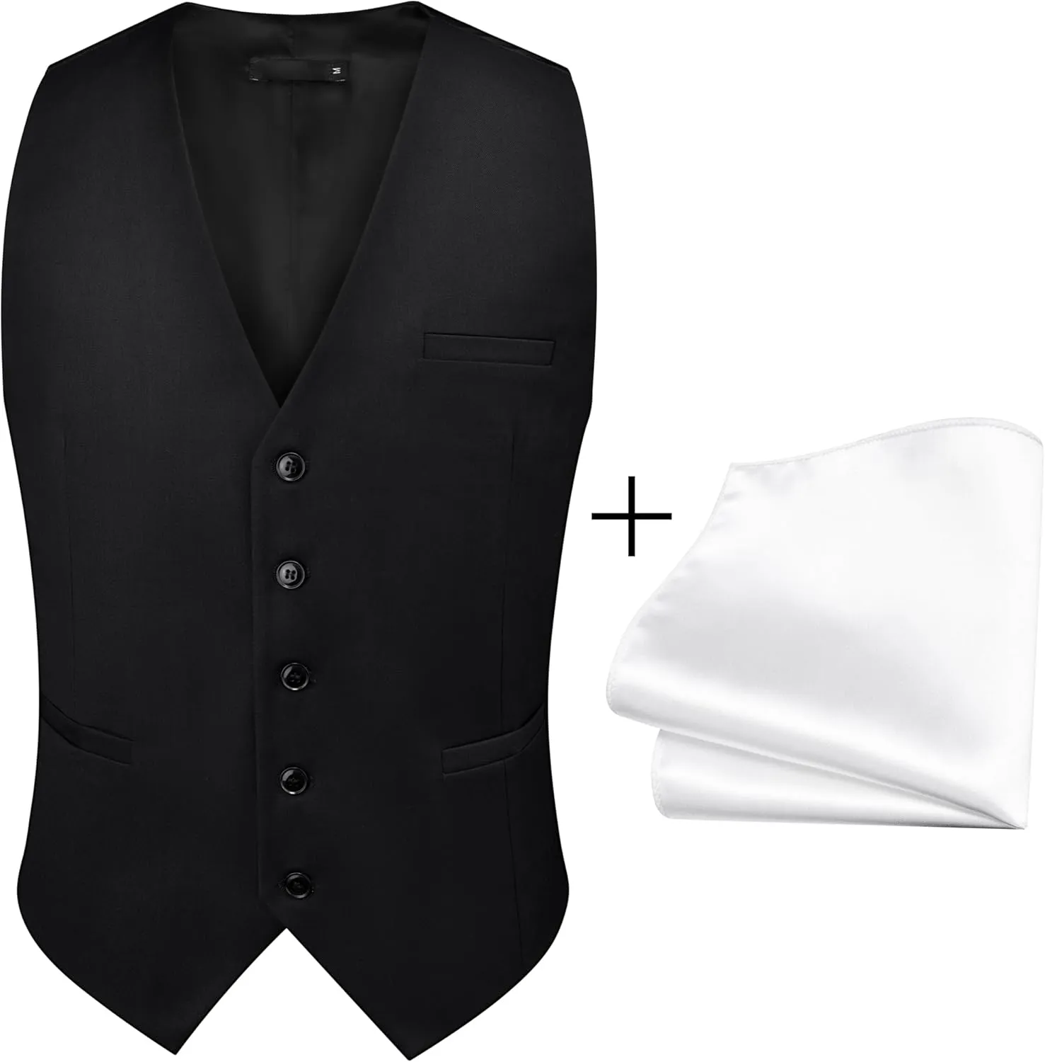 GUSLESON Men's Suit Vest and Pocket Square Set Business Formal Dress Waistcoat Vest with 3 Pockets