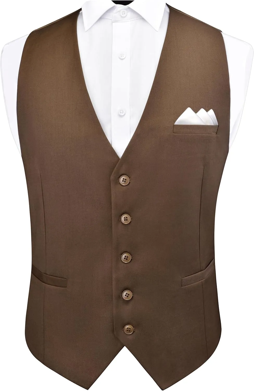 GUSLESON Men's Suit Vest and Pocket Square Set Business Formal Dress Waistcoat Vest with 3 Pockets