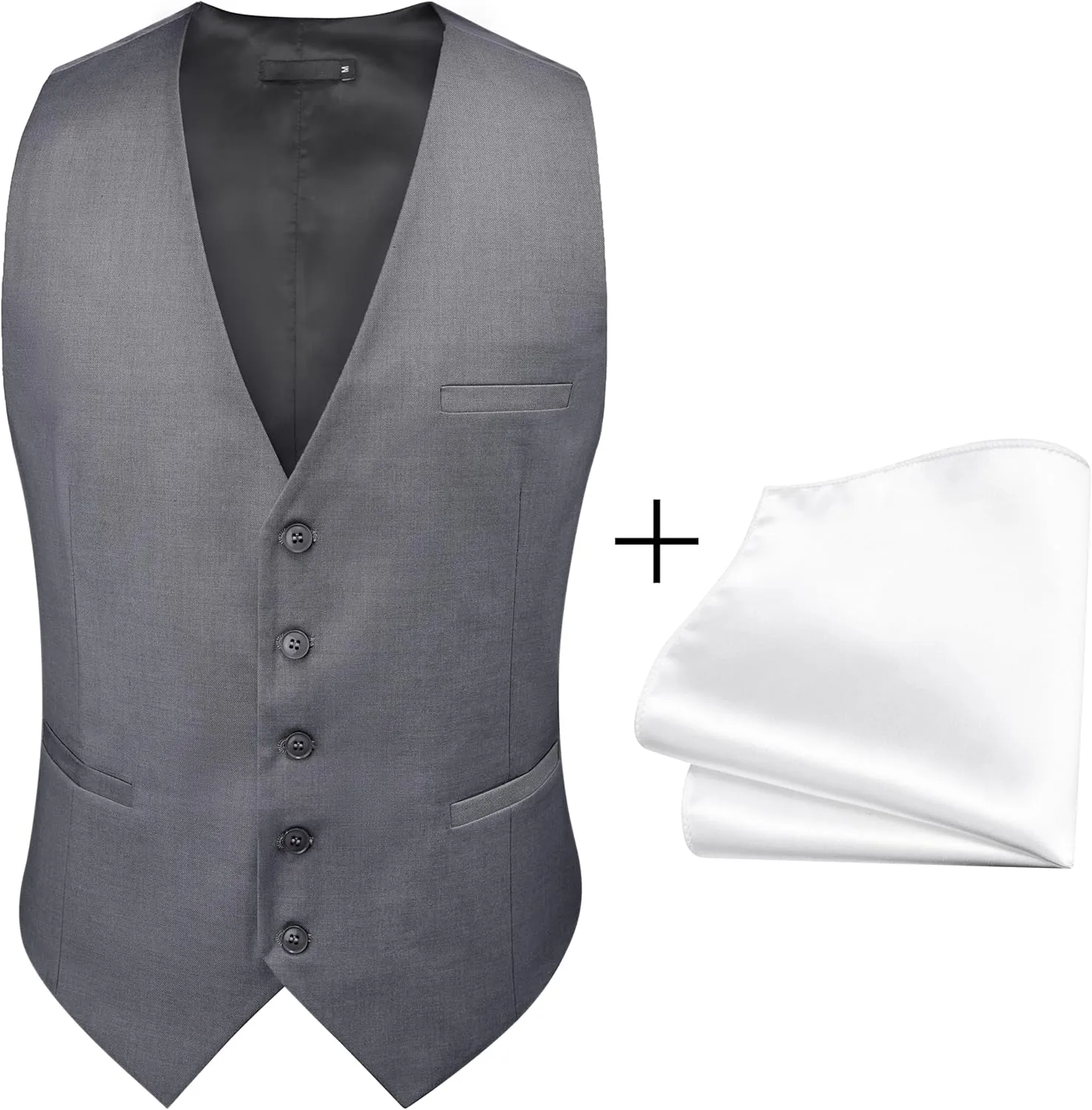GUSLESON Men's Suit Vest and Pocket Square Set Business Formal Dress Waistcoat Vest with 3 Pockets
