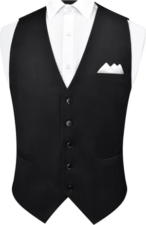 GUSLESON Men's Suit Vest and Pocket Square Set Business Formal Dress Waistcoat Vest with 3 Pockets