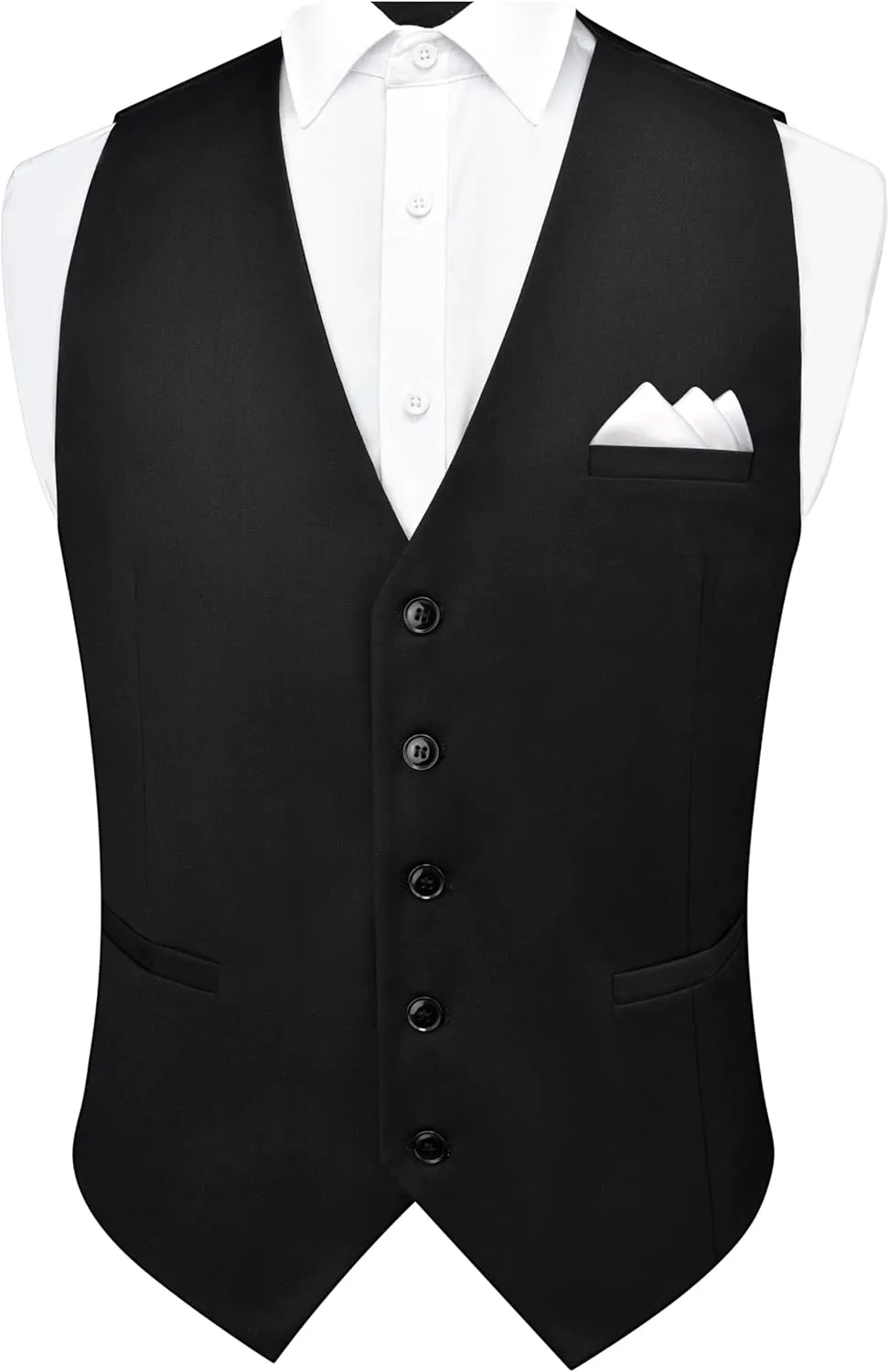 GUSLESON Men's Suit Vest and Pocket Square Set Business Formal Dress Waistcoat Vest with 3 Pockets