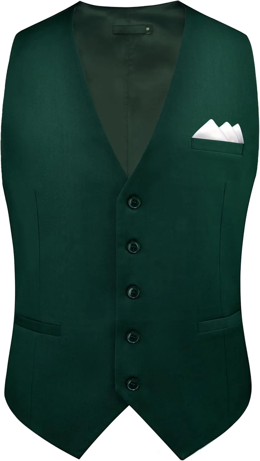GUSLESON Men's Suit Vest and Pocket Square Set Business Formal Dress Waistcoat Vest with 3 Pockets