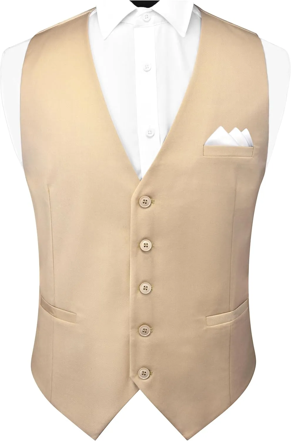 GUSLESON Men's Suit Vest and Pocket Square Set Business Formal Dress Waistcoat Vest with 3 Pockets