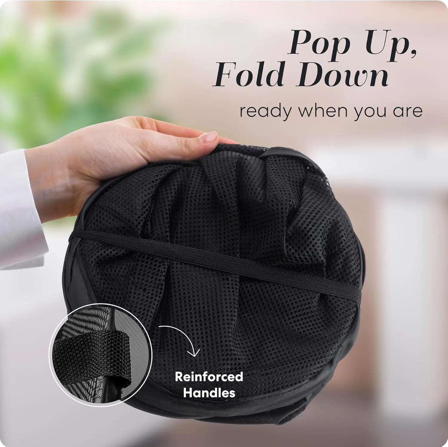 Handy Laundry Collapsible Mesh Pop Up Hamper with Wide Opening and Side Pocket  Breathable, Sturdy, Foldable, and Space-Saving Design for Clothes and Storage. (Black | 2-Pack)