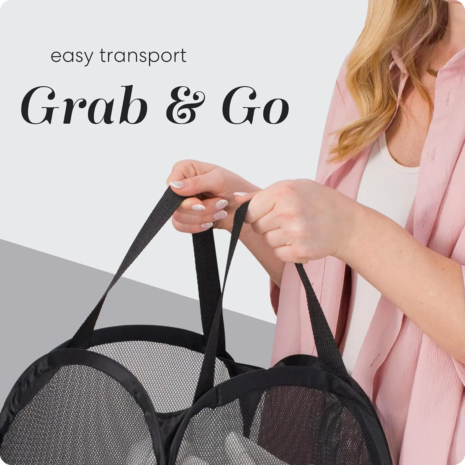 Handy Laundry Collapsible Mesh Pop Up Hamper with Wide Opening and Side Pocket  Breathable, Sturdy, Foldable, and Space-Saving Design for Clothes and Storage. (Black | 2-Pack)
