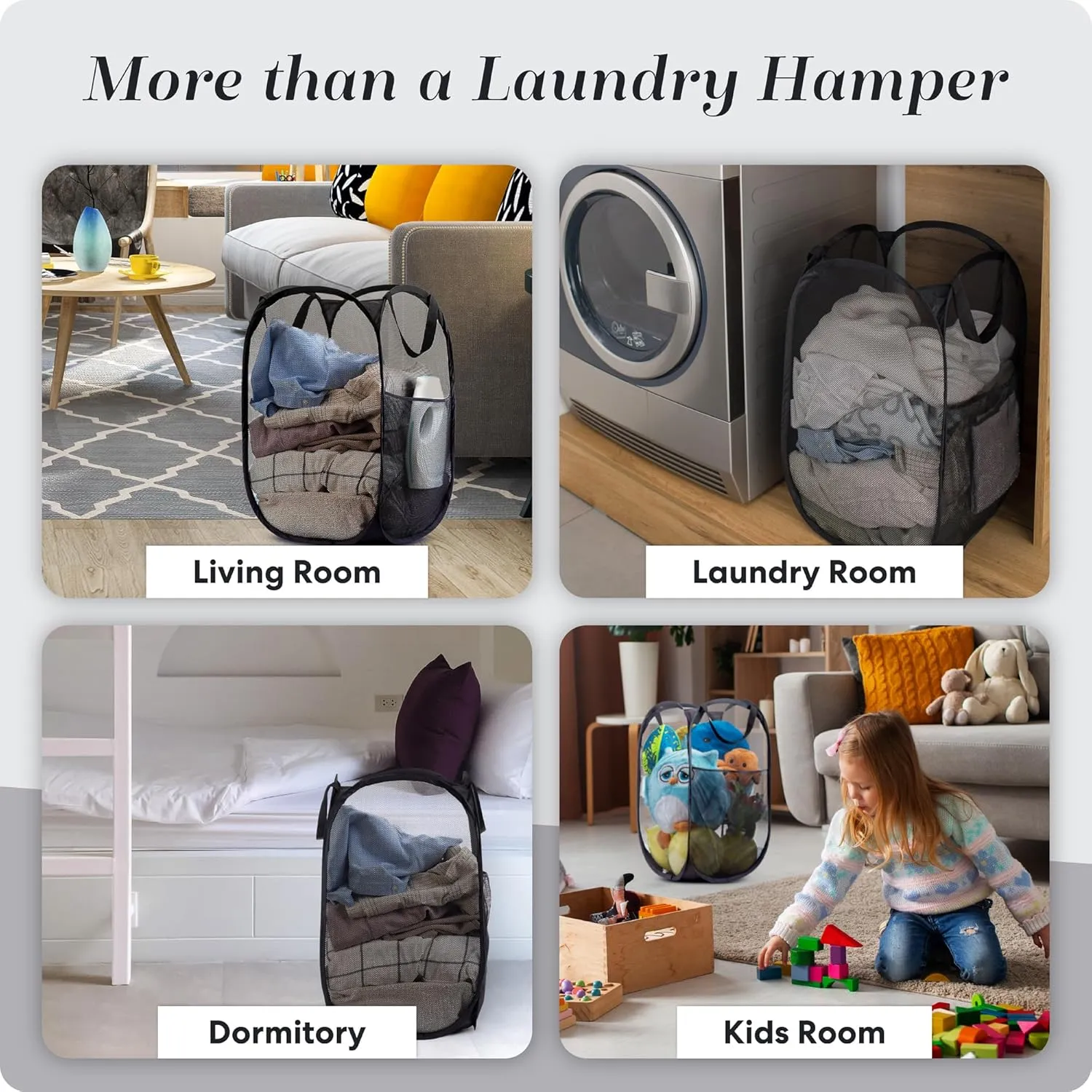 Handy Laundry Collapsible Mesh Pop Up Hamper with Wide Opening and Side Pocket  Breathable, Sturdy, Foldable, and Space-Saving Design for Clothes and Storage. (Black)