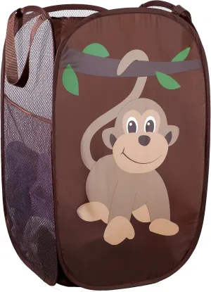 Handy Laundry Collapsible Mesh Pop Up Hamper with Wide Opening and Side Pocket  Breathable, Sturdy, Foldable, and Space-Saving Design for Clothes and Storage. (Monkey)