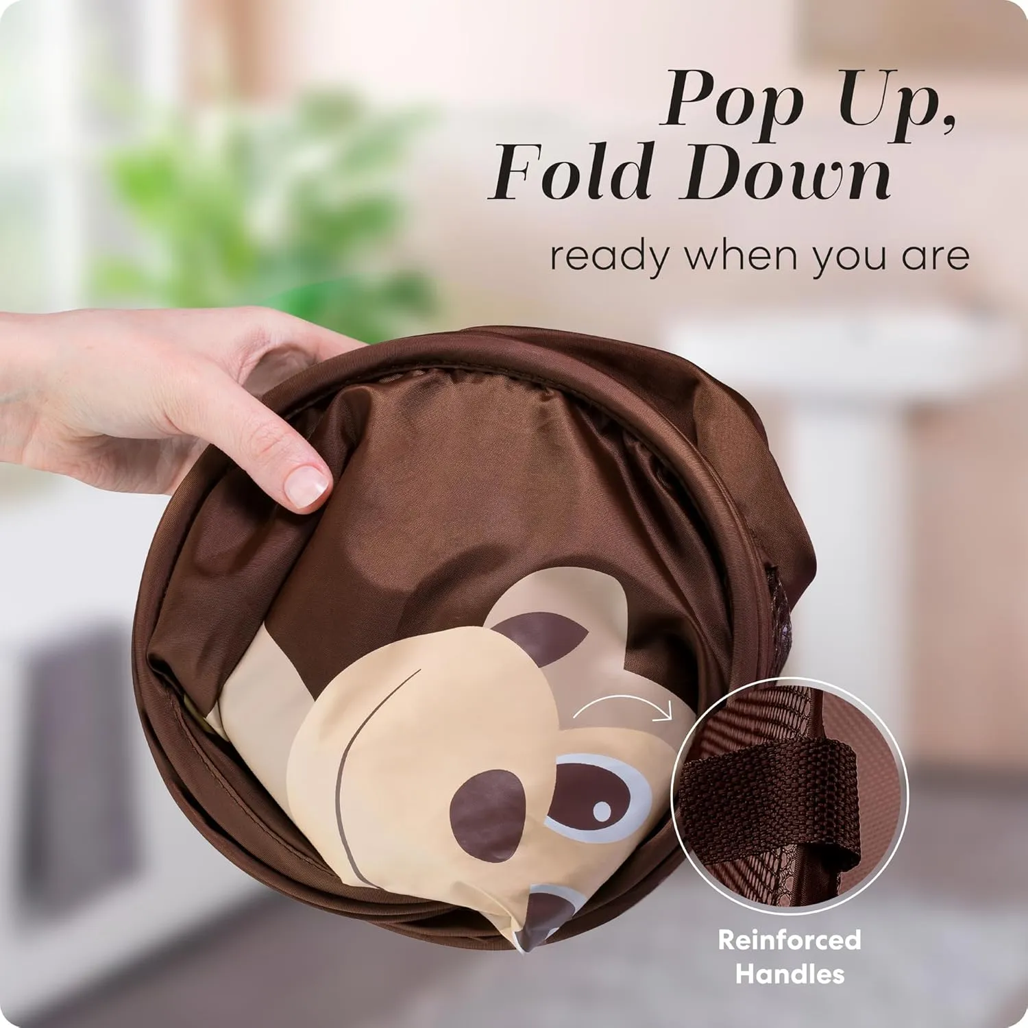 Handy Laundry Collapsible Mesh Pop Up Hamper with Wide Opening and Side Pocket  Breathable, Sturdy, Foldable, and Space-Saving Design for Clothes and Storage. (Monkey)