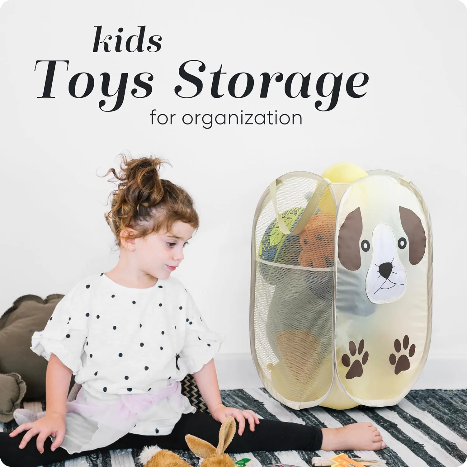 Handy Laundry Collapsible Mesh Pop-Up Hamper with Wide Opening and Side Pocket  Breathable, Sturdy, Foldable, Space-Saving Design (Puppy)