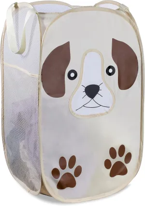 Handy Laundry Collapsible Mesh Pop-Up Hamper with Wide Opening and Side Pocket  Breathable, Sturdy, Foldable, Space-Saving Design (Puppy)