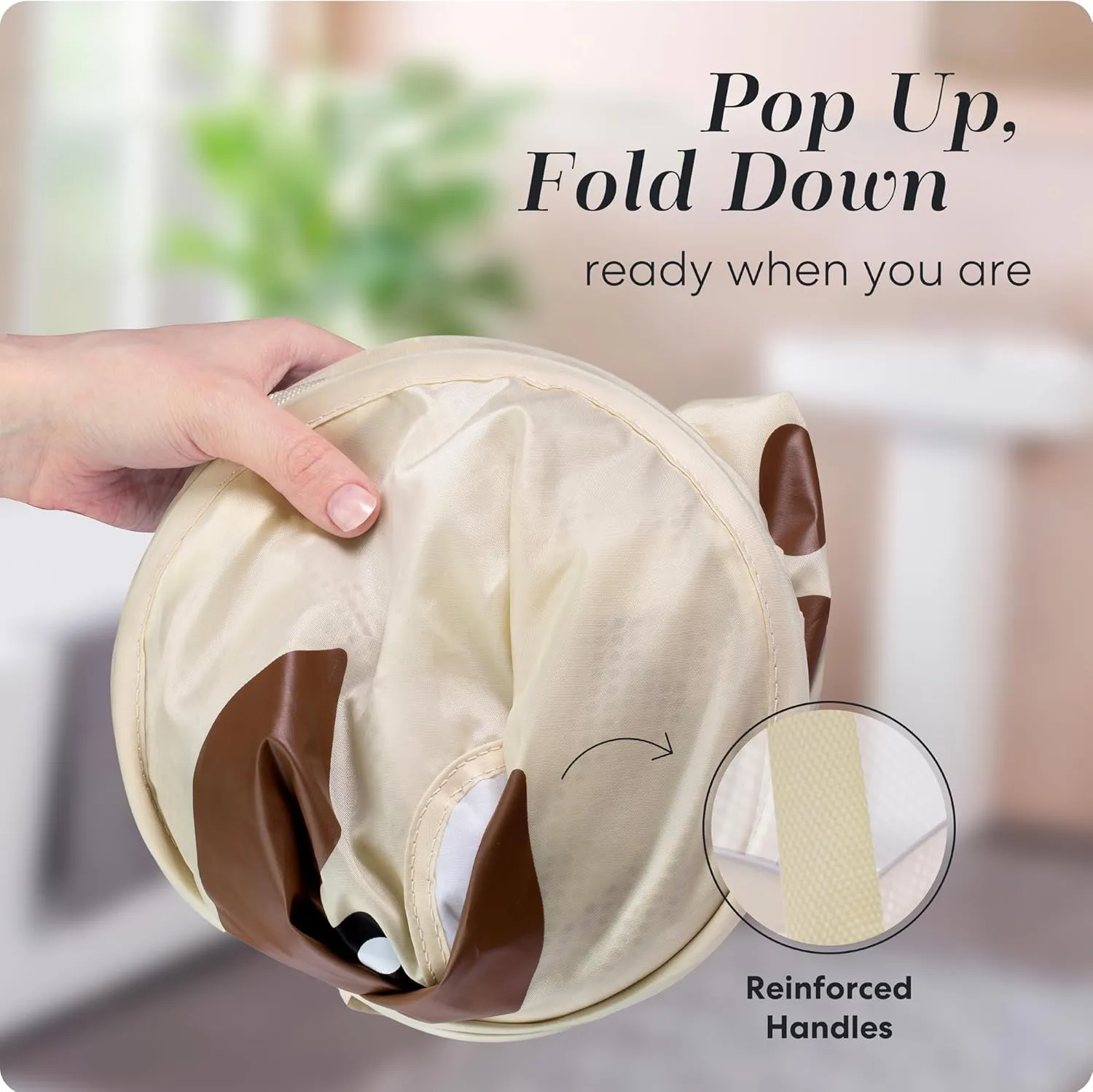 Handy Laundry Collapsible Mesh Pop-Up Hamper with Wide Opening and Side Pocket  Breathable, Sturdy, Foldable, Space-Saving Design (Puppy)