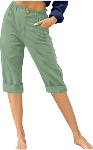 High Waist Capri Pants for Women 2024 Casual Summer Straight Leg Lounge Capris Loose Comfy Cropped Trousers