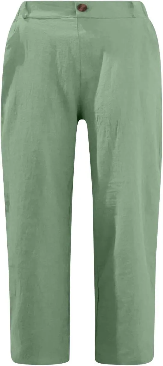 High Waist Capri Pants for Women 2024 Casual Summer Straight Leg Lounge Capris Loose Comfy Cropped Trousers