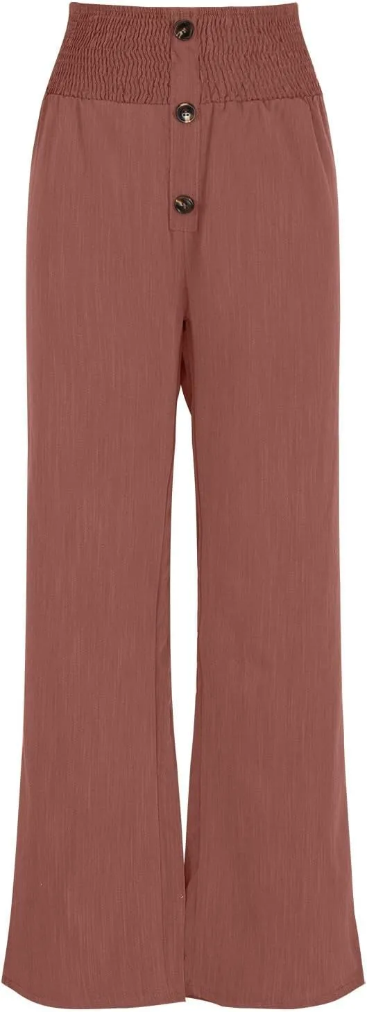 High Waisted Linen Pants Women Wide Leg Linen Pants for Women Baggy Breathable Flowy Pants Trousers with Pockets