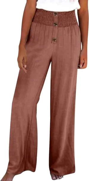 High Waisted Linen Pants Women Wide Leg Linen Pants for Women Baggy Breathable Flowy Pants Trousers with Pockets