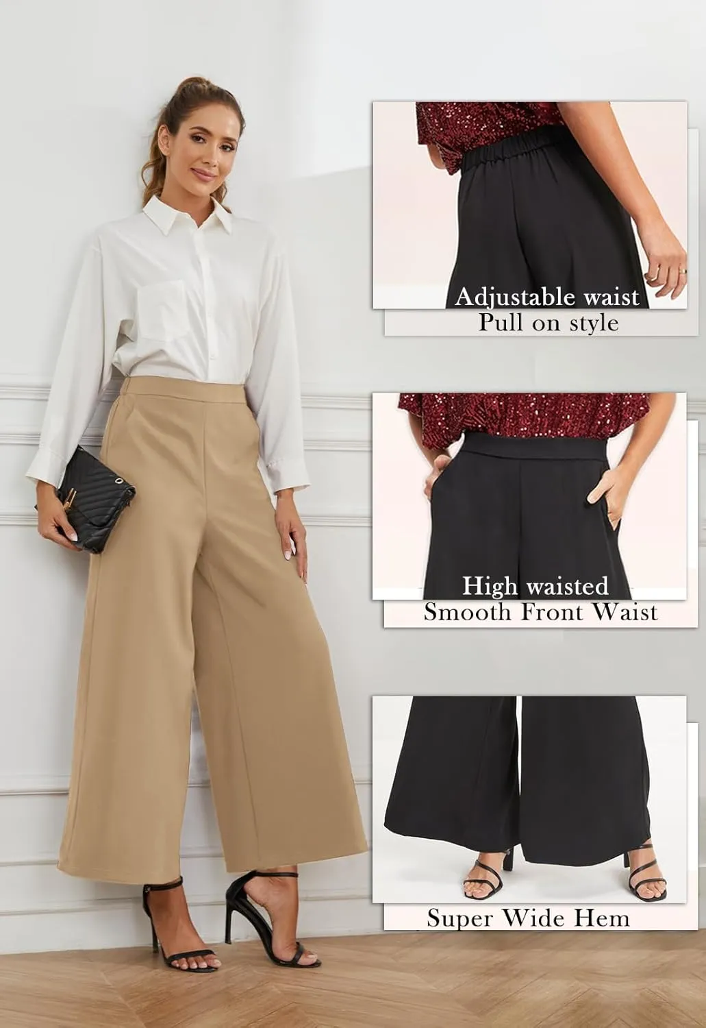 High Waisted Palazzo Pants for Women Dressy Wide Leg Work Pants Casual Trousers