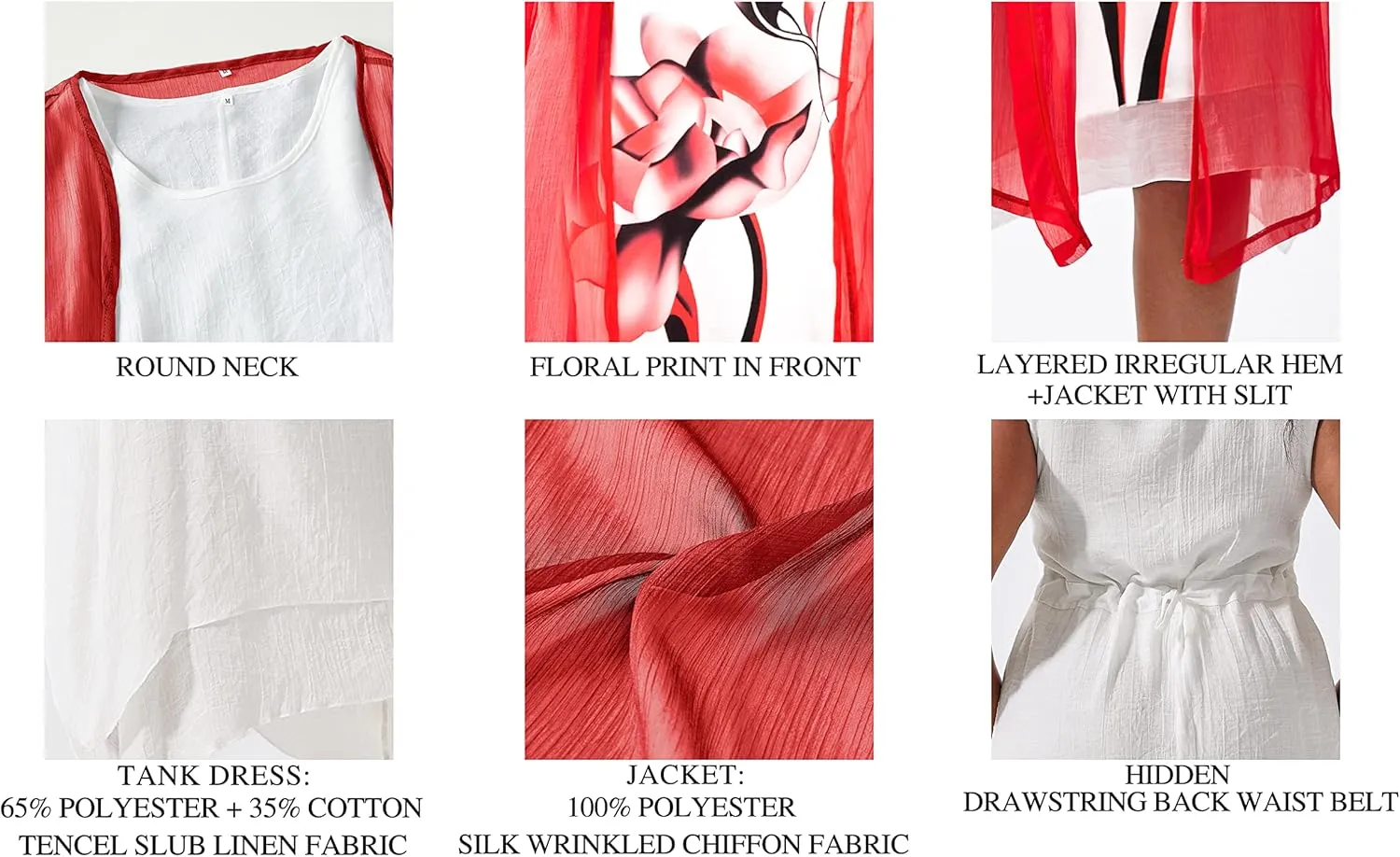 Honwenle Women's Linen Dress 2 Piece Outfit Floral Sleeveless Loose Maxi Summer Dresses with Jacket Formal Casual
