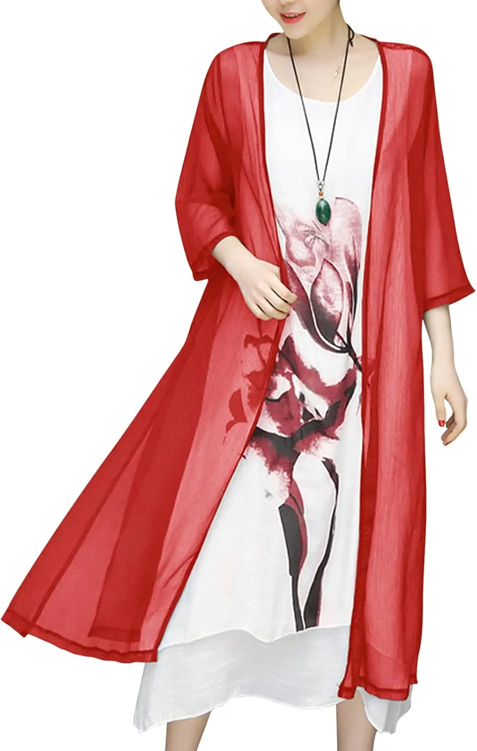 Honwenle Women's Linen Dress 2 Piece Outfit Floral Sleeveless Loose Maxi Summer Dresses with Jacket Formal Casual