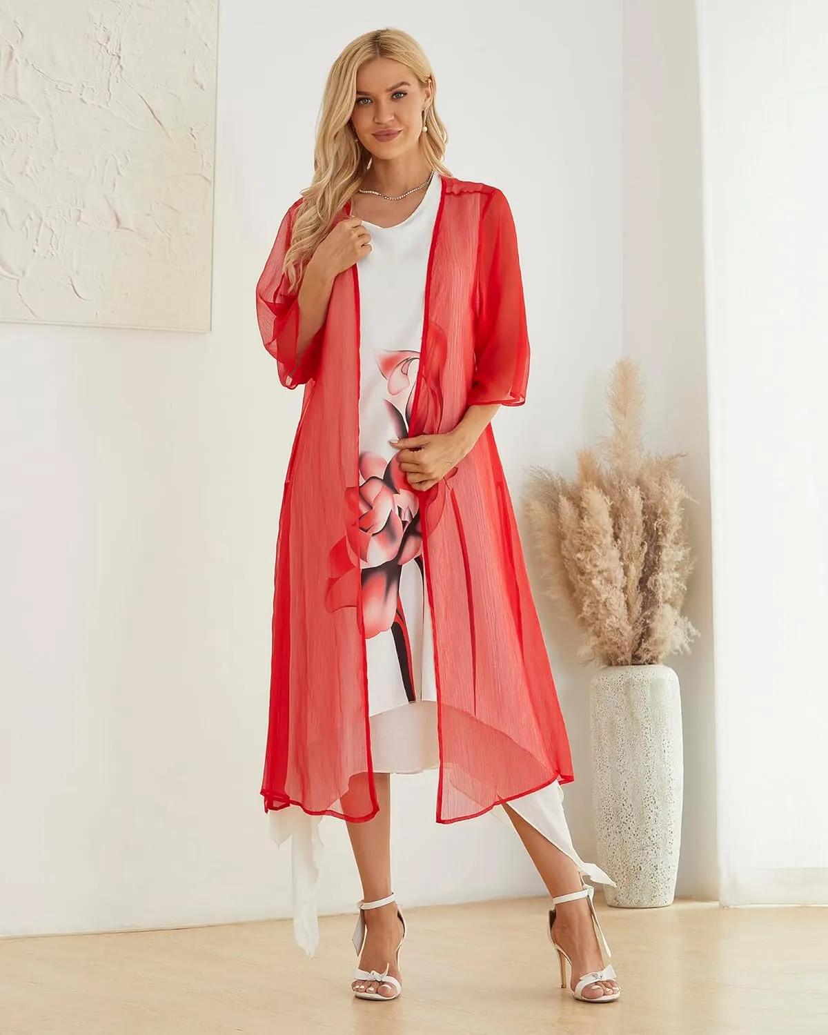Honwenle Women's Linen Dress 2 Piece Outfit Floral Sleeveless Loose Maxi Summer Dresses with Jacket Formal Casual