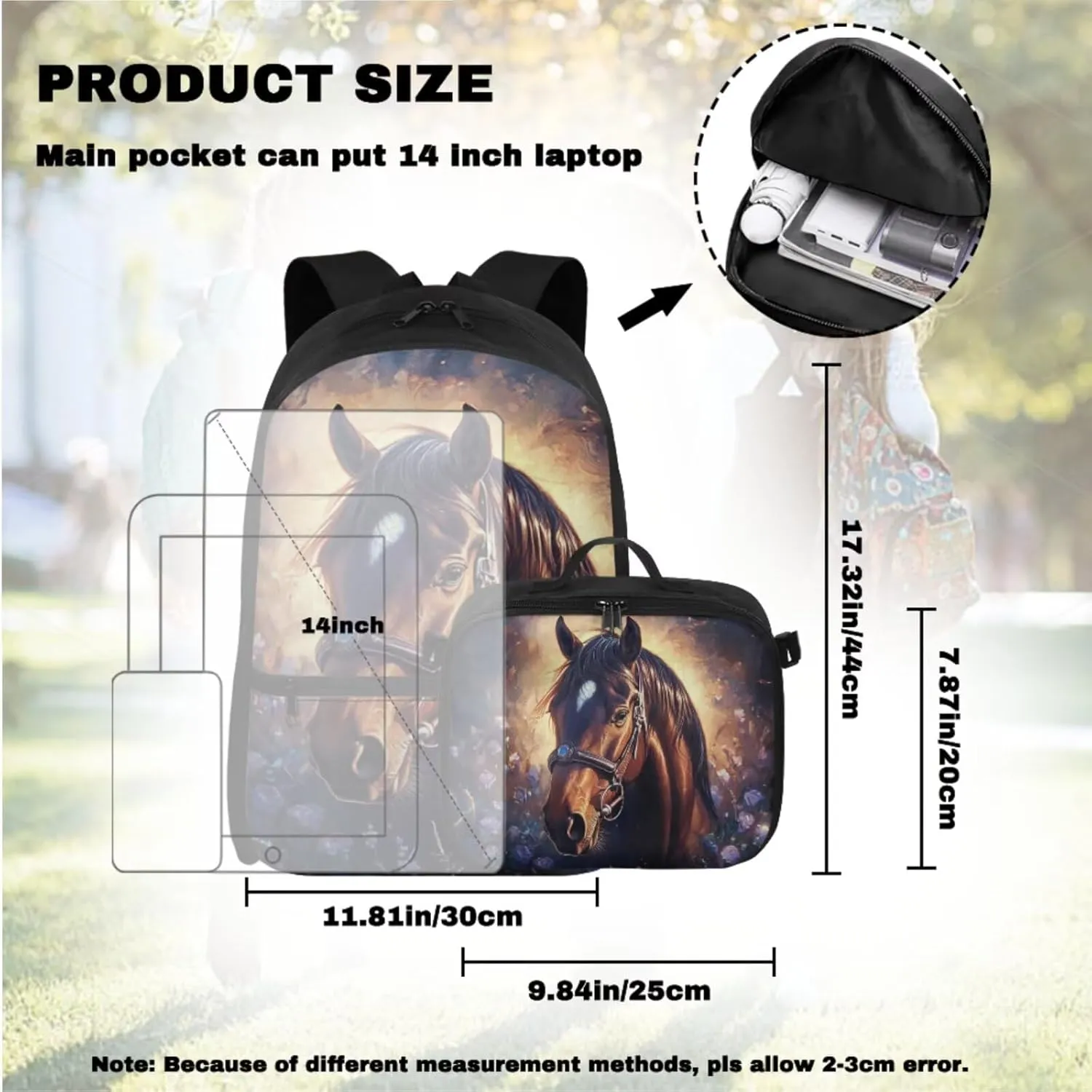 Horse Backpack for Boys with Lunch Box Heavy Duty Boys Backpacks Ages 8-10 Breathable Set of 4 Kids 4th Grade Bookbag Large Capacity Kids School Bag School Supplies